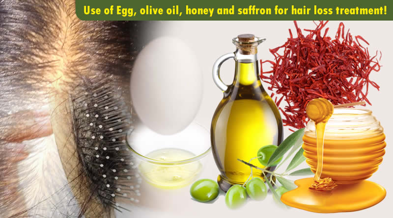 Use of Egg, olive oil, honey and saffron for hair loss treatment!
