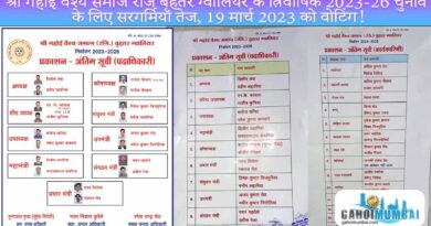 Shri Gahoi Vaishya Samaj (Reg.) Bruhattar Gwalior 2023-26 Election will held on 19th March 2023 in Jain Chhatrawas Gwalior!